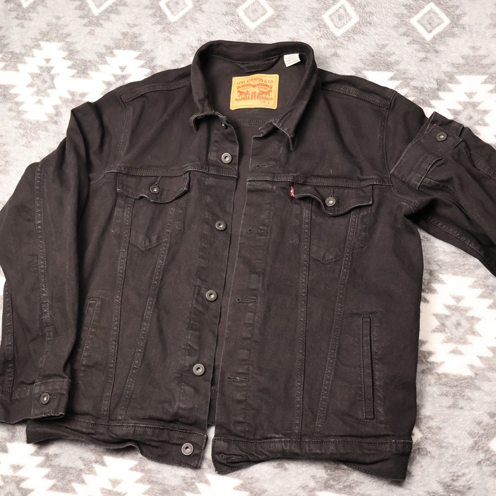 Levi Strauss & Co. Black Denim Trucker Jacket Mens Large Stretch Cotton Regular